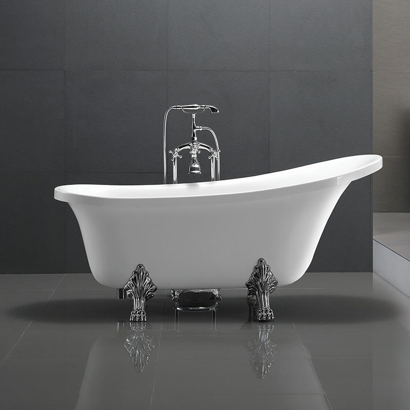 Klassische freistehende Badewanne aus Acryl mit Klauenfüßen, Größe 63